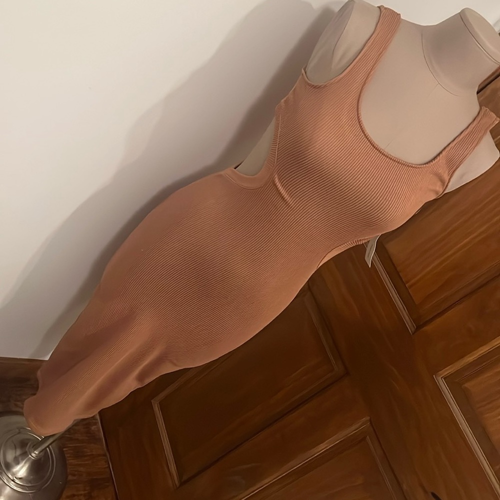 Timing- Ribbed mocha dress with cut out sides